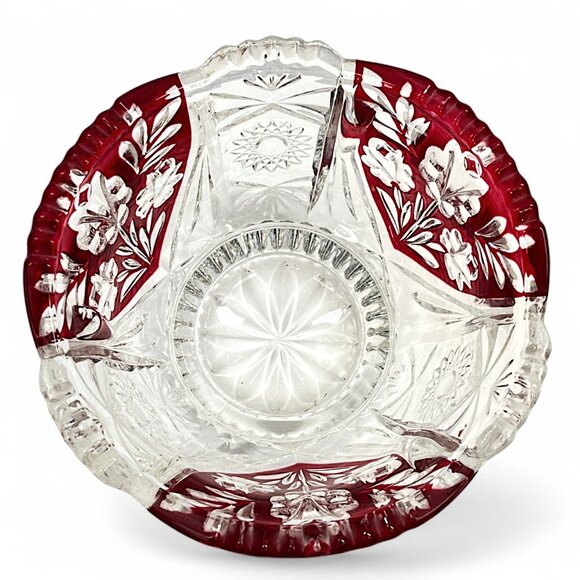Fifth Avenue Crystal Bowl Rosaline Ruby Red Floral 3.25" Tall 4.75" Wide Vintage - Picture 3 of 6